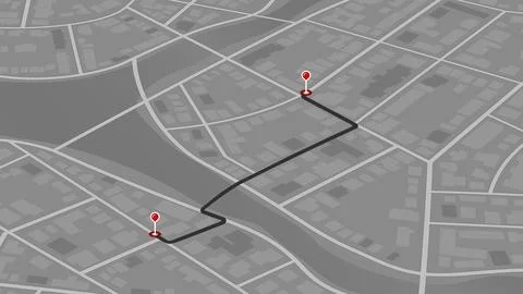Futuristic city map with GPS navigation route. Urban landscape with path. Smart Stock Illustration