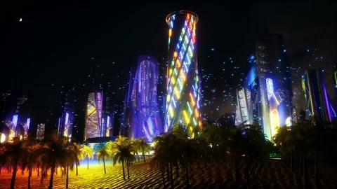 Futuristic city night. Sci fi architecture and buildings. Future concept Stock Footage 246645290
