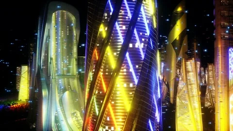 Futuristic city night. Sci fi architecture and buildings. Future concept Stock-Footage 246645631