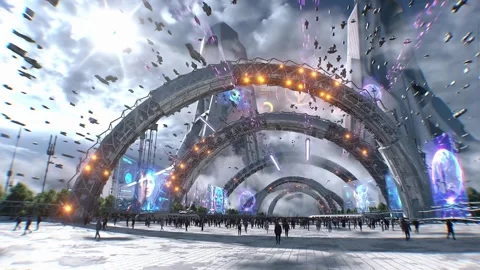 Futuristic city. Sci fi architecture and buildings. Video stock 328549016