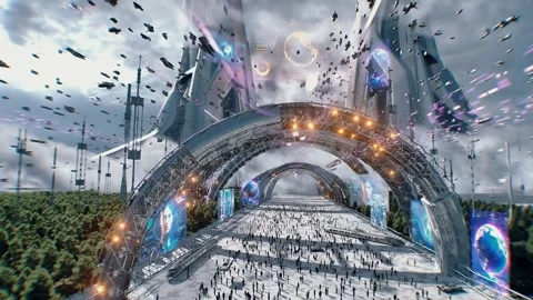 Futuristic city. Sci fi architecture and buildings. Stock Footage 328549177