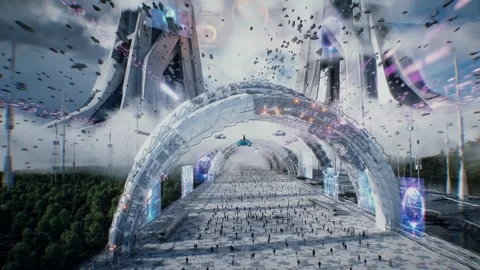 Futuristic city. Sci fi architecture and buildings. Video stock 328549241