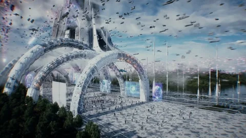 Futuristic city. Sci fi architecture and buildings. Stock Footage 328549264