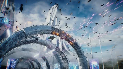 Futuristic city. Sci fi architecture and buildings. Stock Footage 328549283
