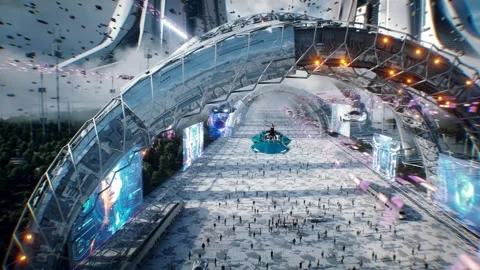 Futuristic city. Sci fi architecture and buildings. Stock Footage 328549299