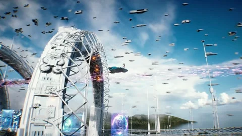 Futuristic city. Sci fi architecture and buildings. Stock Footage 328549301