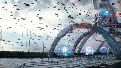 Futuristic city. Sci fi architecture and buildings. Video stock 328549308