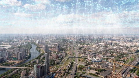 Futuristic city skyline. Big data, Artificial intelligence, Internet of things Stock Footage 262272317