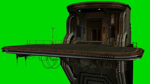 Futuristic city spaceship landing platform - green screen video background Видео 36556482