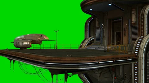 Futuristic city spaceship landing platform - green screen video background 库存影片 36557793