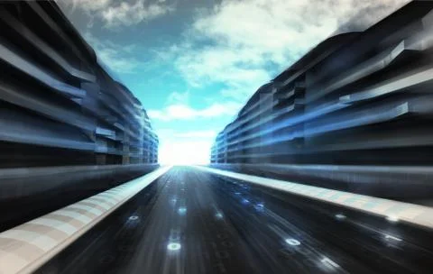 Futuristic city street with binary code road wallpaper illustration 스톡 일러스트