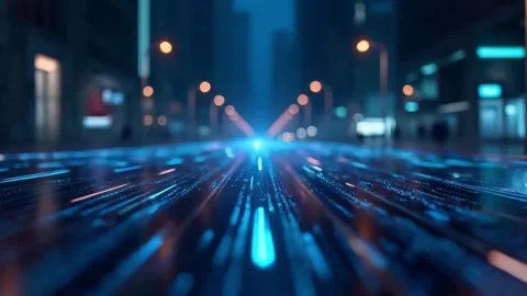 Futuristic city street with digital code. Concept of technology, innovation.. Stock Footage 302318000