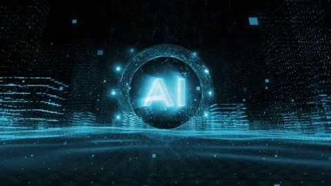 Futuristic city with tech ai sphere animation Stock Footage 341901253
