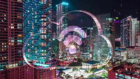 Futuristic city technology concept with Wireless network 5G icons Stock Footage 113193684