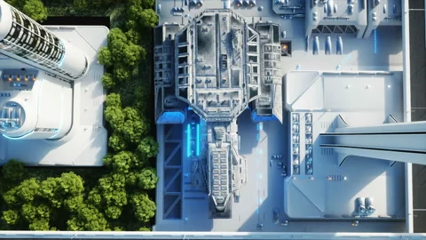 Futuristic city, town. The concept of the future. Aerial view. Realistic 4k Vidéo 89983680