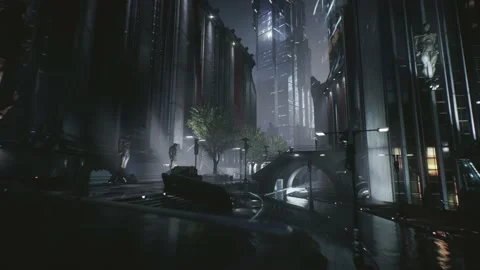 Futuristic City tree lined Streets Cinematic Shot 3D Animation Rendering 4K Stock Footage 204125237