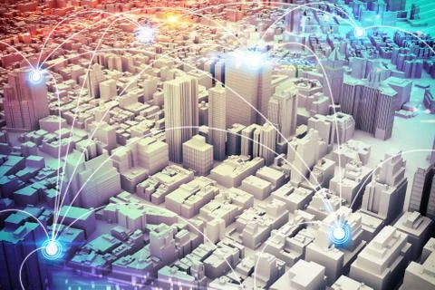 Futuristic city vision. 3D Rendering Illustrazione stock