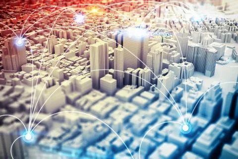 Futuristic city vision. 3D Rendering Illustrazione stock