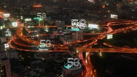 Futuristic Cityscape with 5G Connectivity Stock Footage 318938520