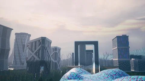 Futuristic Cityscape With Advanced Technology Illustrazione stock