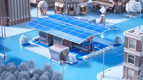 Futuristic Cityscape with Solar-Powered Vehicles Stock Footage 288980018
