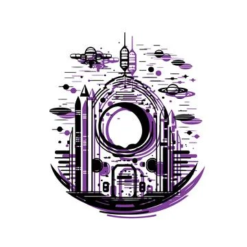 Futuristic Cityscape with Space Elements. Concept of science fiction, techn.. イラスト素材