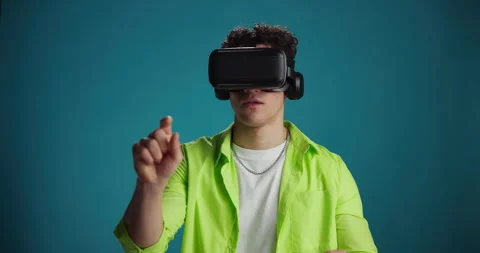 Futuristic, click or man with VR headset... | Stock Video | Pond5