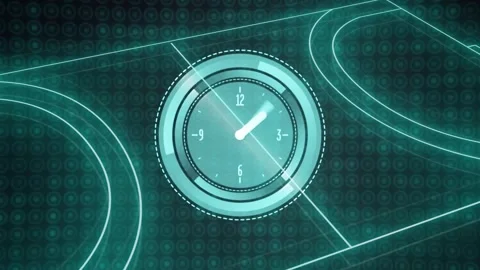 Futuristic clock animation with geometric patterns on digital background Stock Footage 330116067