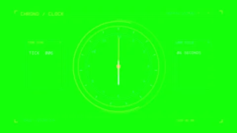 Futuristic Clock HUD with Concentric Rings and Clock Hands on Green Screen Видео 348633189
