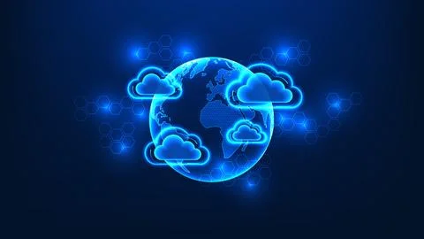 Futuristic cloud computing background featuring a global surroun by cloud e.. Stock-Illustration