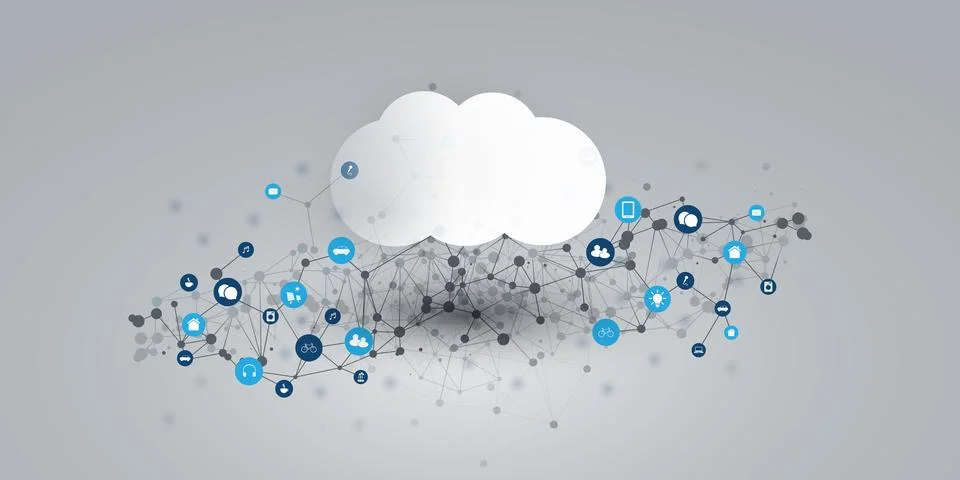 Futuristic Cloud Computing Design Concept with 3D Polygonal Mesh, Cluster, .. 스톡 일러스트