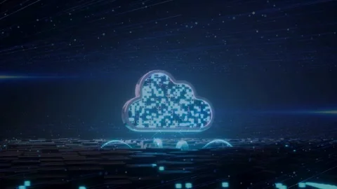 Futuristic Cloud Computing Icon Floating in Digital Cyber Space Stock Footage 336900732