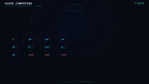 Futuristic Cloud Computing Network Data Flow Animation on Dark Interface Stock Footage 334808621