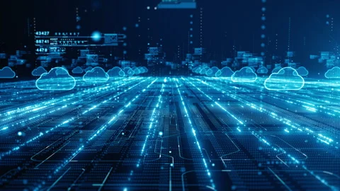 Futuristic cloud computing network with glowing digital pathways, represent. Stock Footage 286071416
