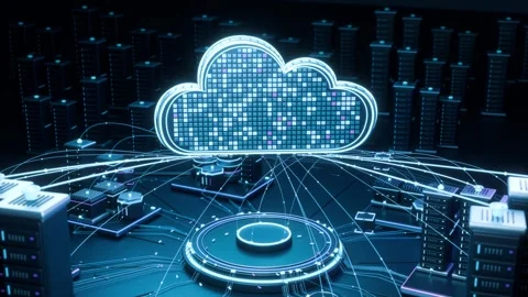 Futuristic Cloud Computing Network with Glowing Data Servers and Digital Hub Vídeo Stock 346144343