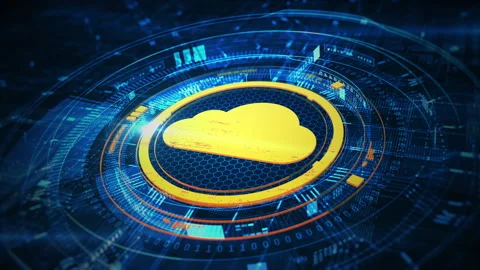 Futuristic cloud computing technology concept with glowing yellow cloud Video stock 289800035
