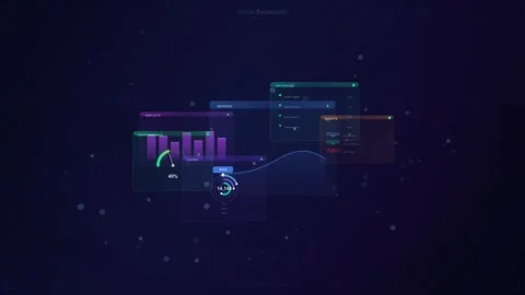 Futuristic Cloud Dashboard with Dynamic Data Visualization and Analytics Graphs Vídeos de archivo 344232864