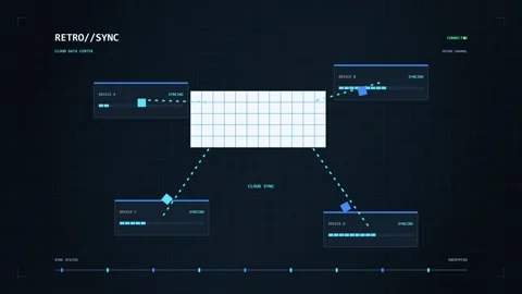 Futuristic Cloud Data Center Ui Illustrates Real Time Network Synchronizati.. Stock Footage 347361694