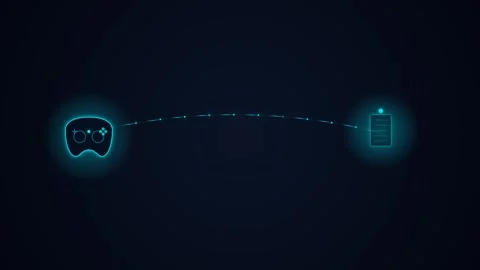 Futuristic Cloud Gaming Latency Visualization with Glowing Controller and C.. Stock Footage 346611324