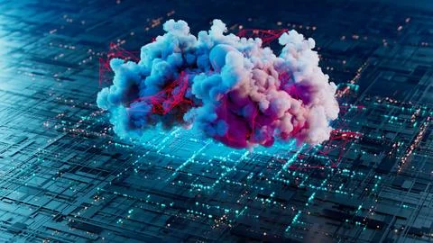 Futuristic Cloudscape: A Vibrant Dance of Color and Technology Stock Illustration