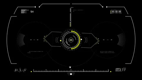 Futuristic Cockpit Targeting HUD With Circular Reticle And Range Scale Interface 库存影片 344951611