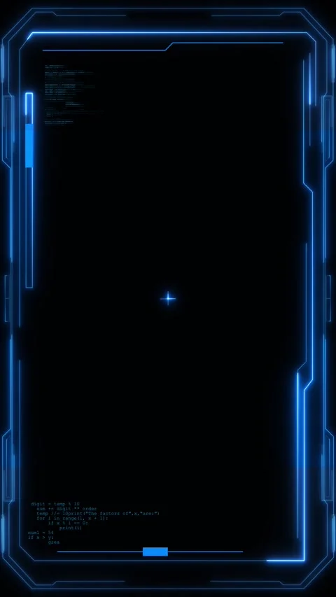 Futuristic code interface border with blue neon frame, black copy space, small Stock Footage 333858907
