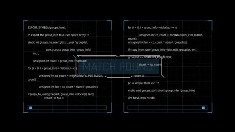 Futuristic Code Matching Interface With Dual Source Code Panels Stock Footage 341356011