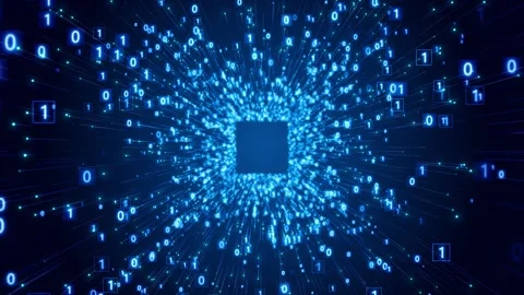 Futuristic code number vortex bright blue binary digits, glowing particle rays, Stock Footage 340548780