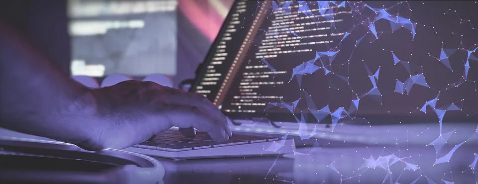 Futuristic coding and data network interface Foto stock