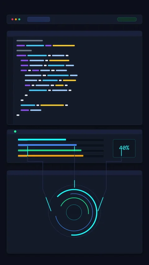 Futuristic coding interface with data analysis and network HUD animation Stock Footage 347566886
