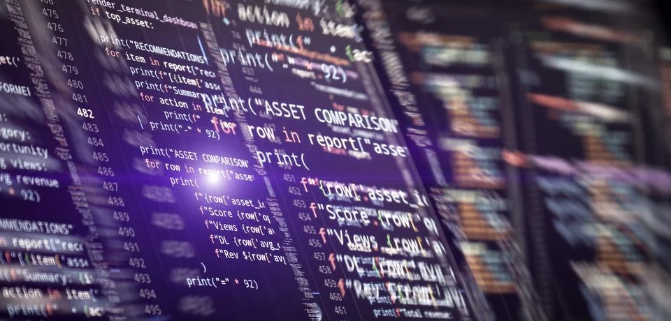 Futuristic Coding Screen With Source Code, Software Engineering, Analytics an Stock Photos