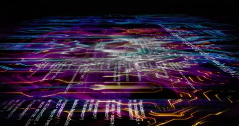 Futuristic coding software graphic or scifi microchip for hacker, cybersecurity Stock Footage 225457048