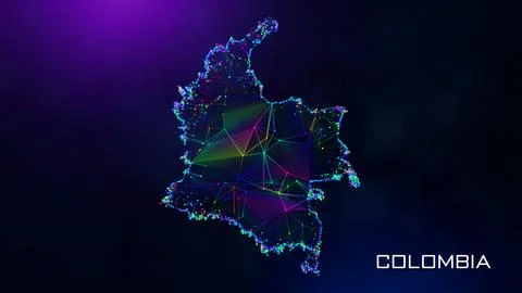 Futuristic Colombia Map Polygonal Connected Lines Dots Facet Wireframe Network  Stockillustratie