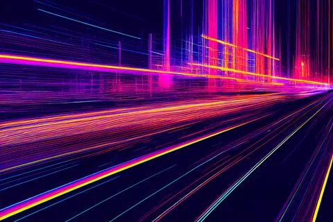 Futuristic Colourful Bright Neon Light Trails Background Abstract Illustration Stock Illustration
